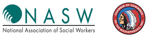 Logos of the national association of social workers and cohasset chamber of commerce, with respective emblems and names.